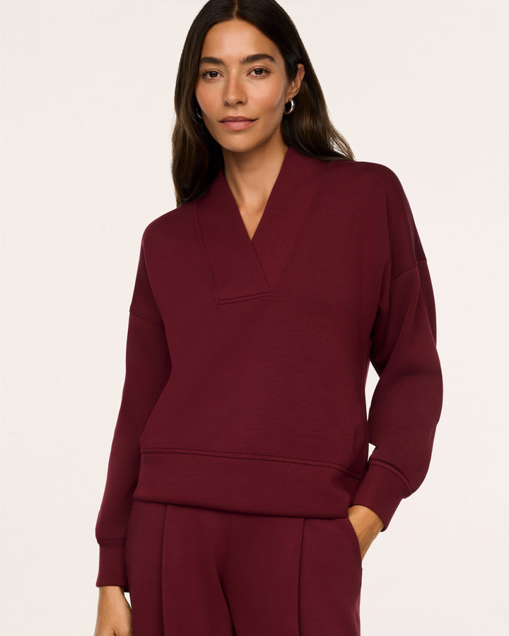 SPANX AIRESSENTIALS V NECK LONG SLEEVE TOP - VINO