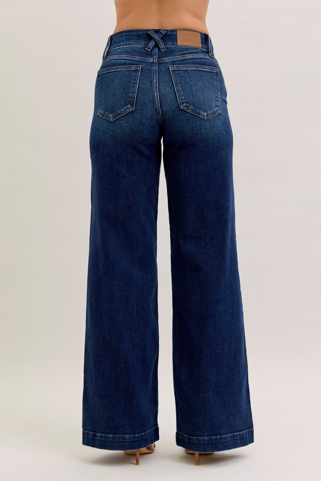 JUDY BLUE HIGH WAIST TROUSER WIDE LEG JEANS - 33" INSEAM - DARK