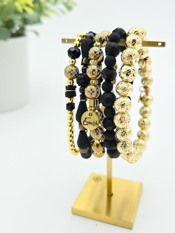 GAME DAY STACK BRACELET - BLACK/GOLD