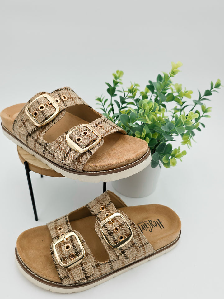 CORKY'S 'FEELIN SAUCY' SLIP ON SANDAL - TAN PLAID