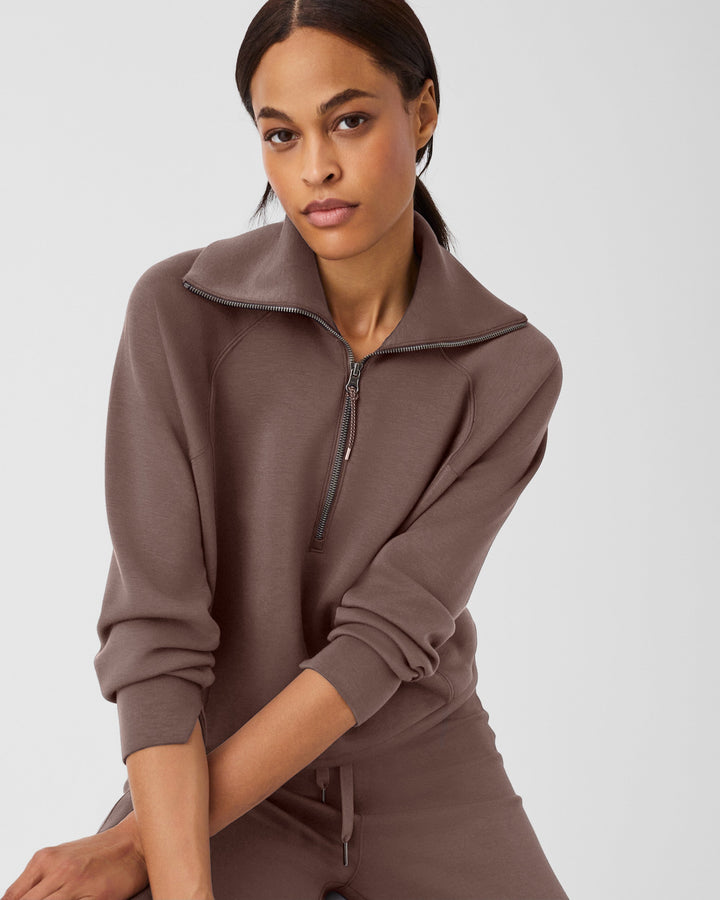 SPANX AIRESSENTIALS HALF ZIP SWEATSHIRT - SMOKE