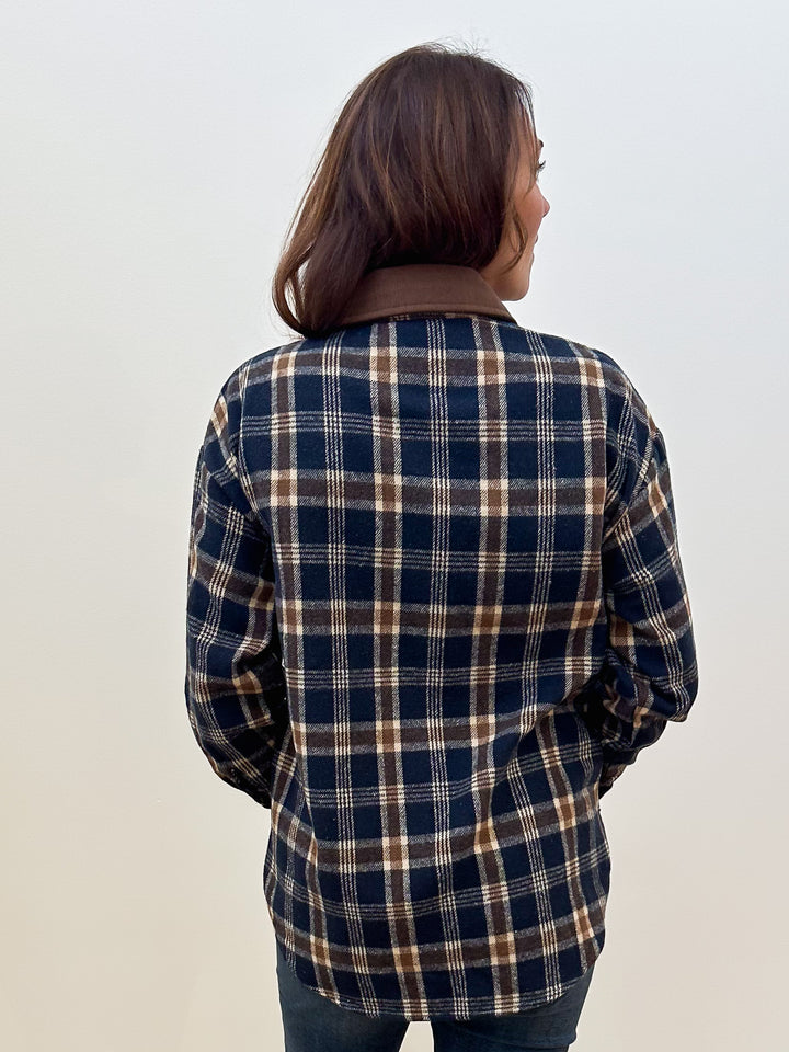 LONG SLEEVE CONTRAST COLLAR BUTTON SHACKET - NAVY