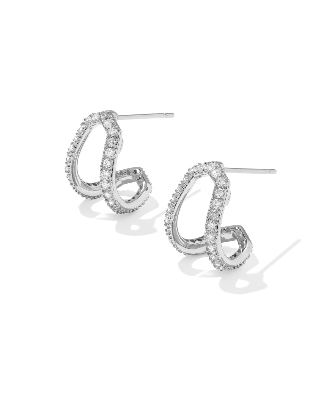 KENDRA SCOTT DAPHNE PAVE HUGGIE EARRINGS - SILVER WHITE CZ