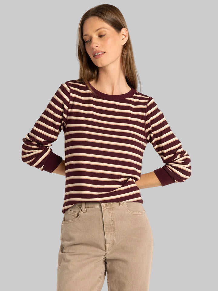 LONG SLEEVE STRIPED STACY TOP - MAROON MULTI