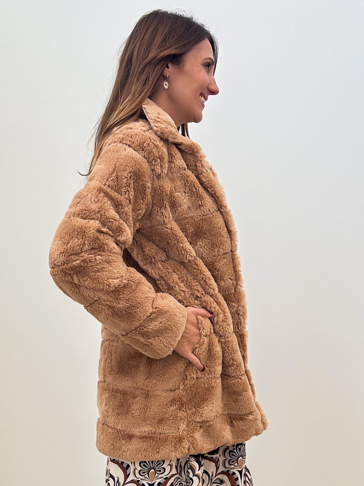 L/S FAUX FUR JACKET - CAMEL