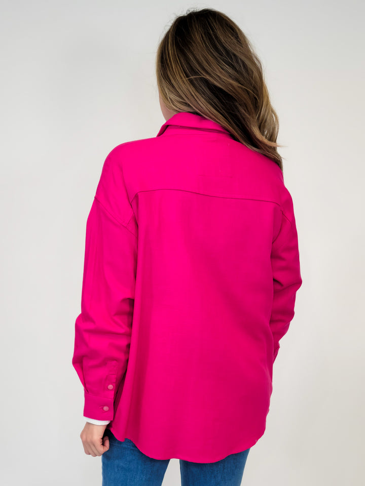 Linen Blend Oversized Shirt Jacket - Fuchsia