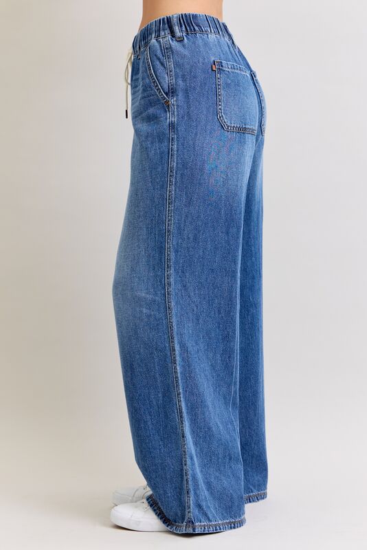 JUDY BLUE HW PALAZZO FEATHERWEIGHT JEANS - MEDIUM/DARK - 31" INSEAM