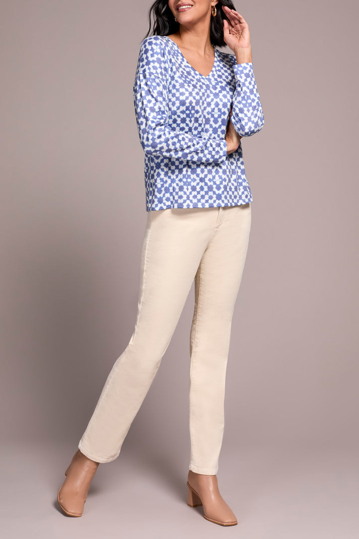 V-NECK KNIT TOP W/SIDE SLITS - ULTRA BLUE