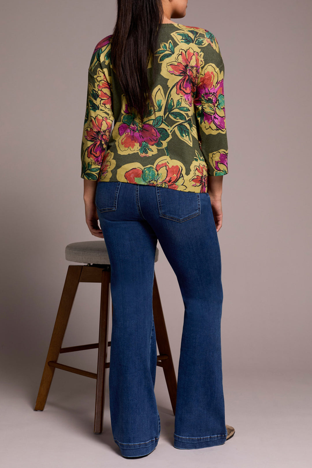 SOFT YARN 3/4 SLEEVE CREW NECK SWEATER - CHIVE
