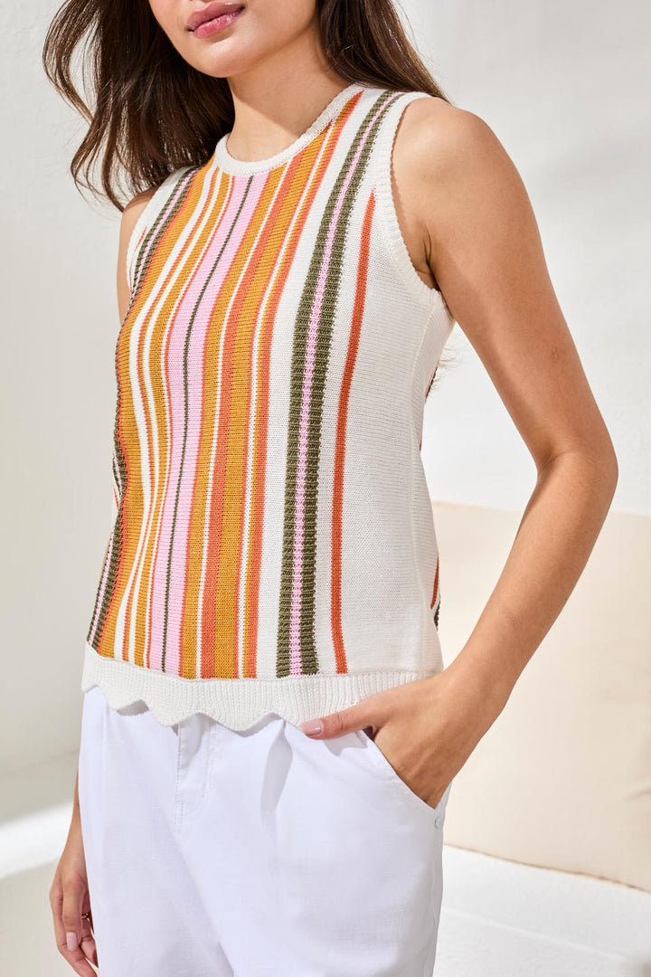 CREW NECK SLEEVELESS SWEATER - EGGSHELL MULTI