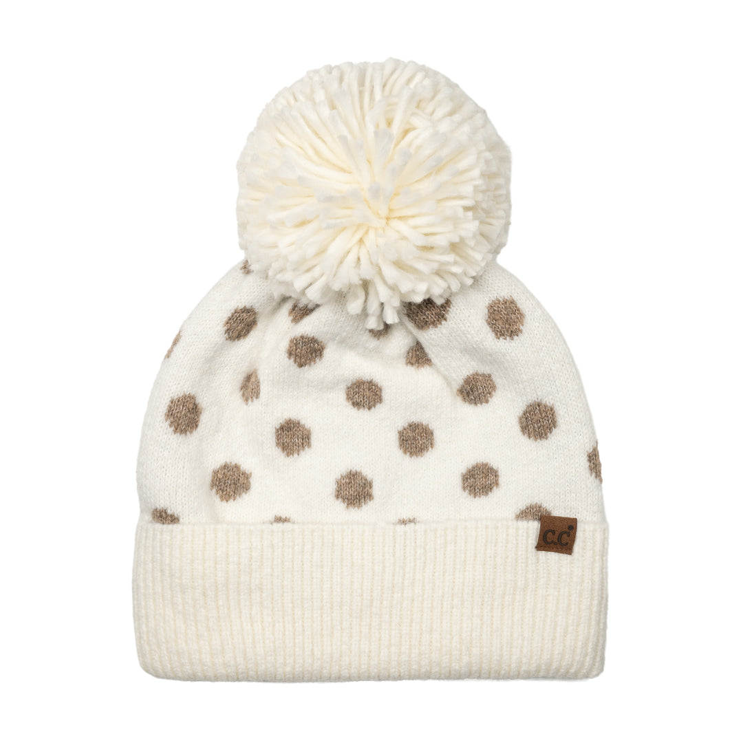 POLKA DOT POM BEANIE - CREAM