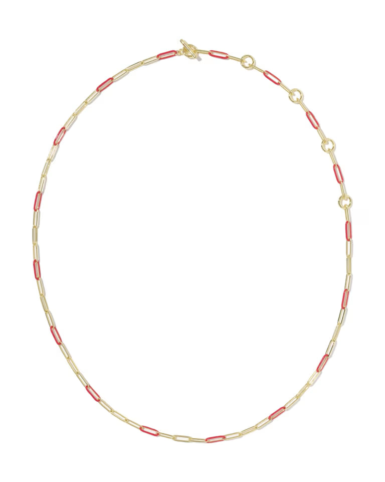 KENDRA SCOTT COURTNEY ENAMEL LINK AND CHAIN NECKLACE - GOLD RED ENAMEL