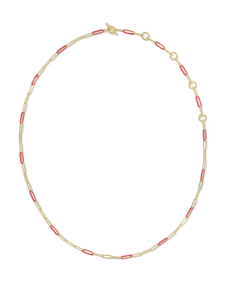 KENDRA SCOTT COURTNEY ENAMEL LINK AND CHAIN NECKLACE - GOLD RED ENAMEL