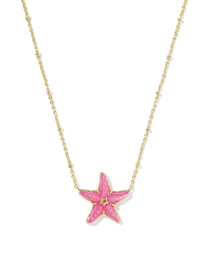 KENDRA SCOTT PARKER STARFISH SHORT PENDANT NECKLACE - GOLD BRIGHT PINK MOP