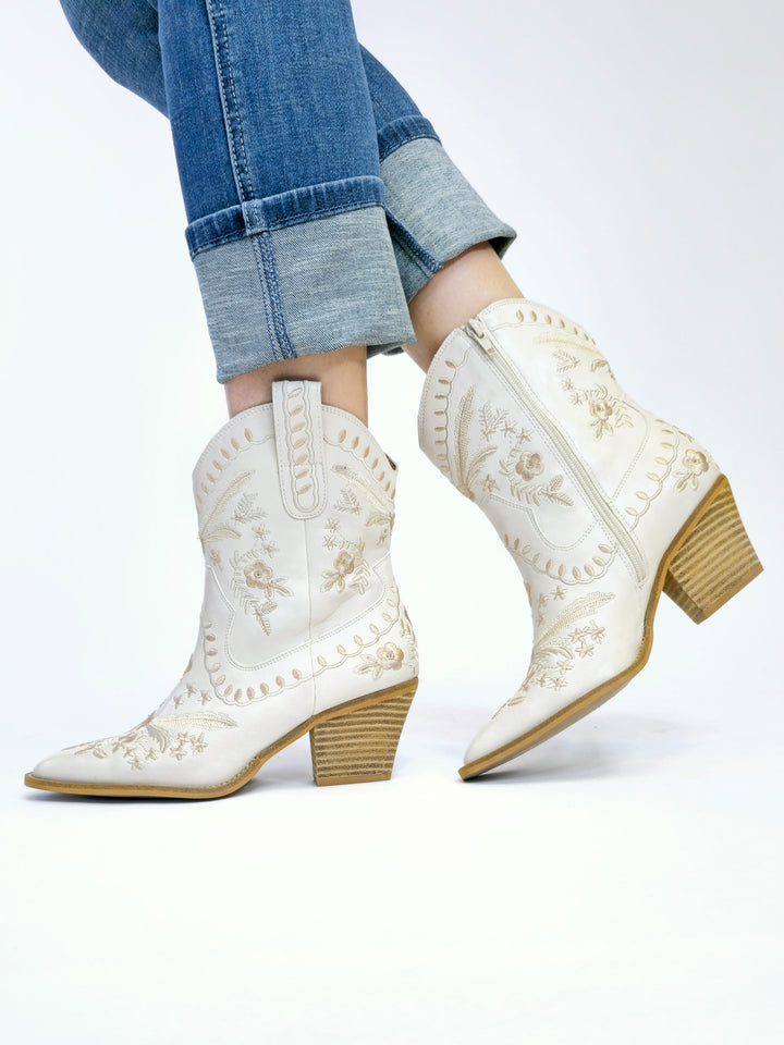 CORKY'S 'LETS GO GIRLS' EMBROIDERED BOOTS - IVORY