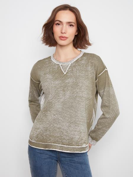 LONG SLEEVE CREW NECK PRINTED ON REVERSE SWEATER - VERVEINE