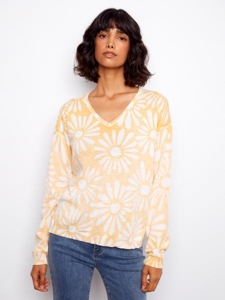 LONG SLEEVE REVERSIBLE PRINTED V-NECK SWEATER - SUNKISS