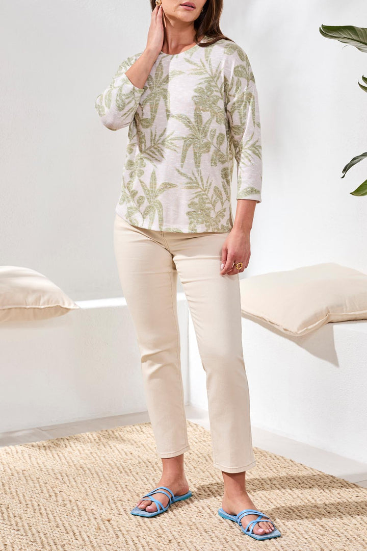 3/4 SLEEVE CREW NECK TOP - KIWI ZEST