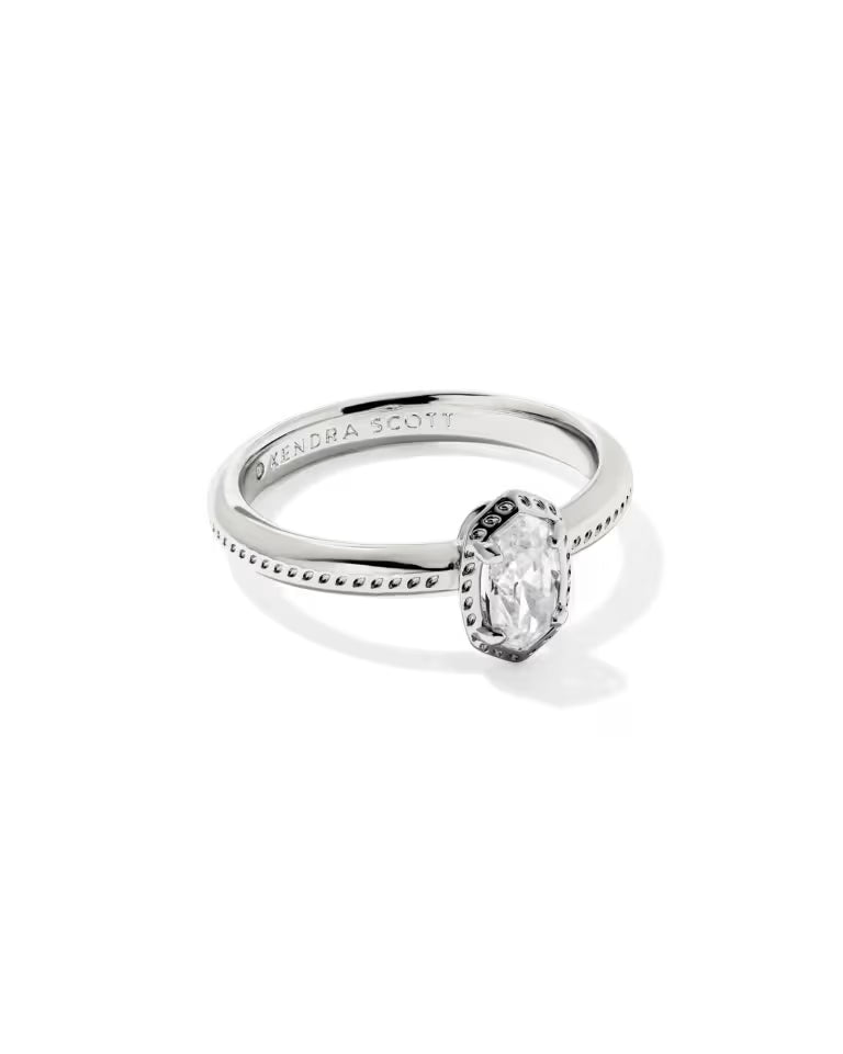 KENDRA SCOTT MINI ELYSE LUXE BAND RING - SILVER WHITE CZ 9