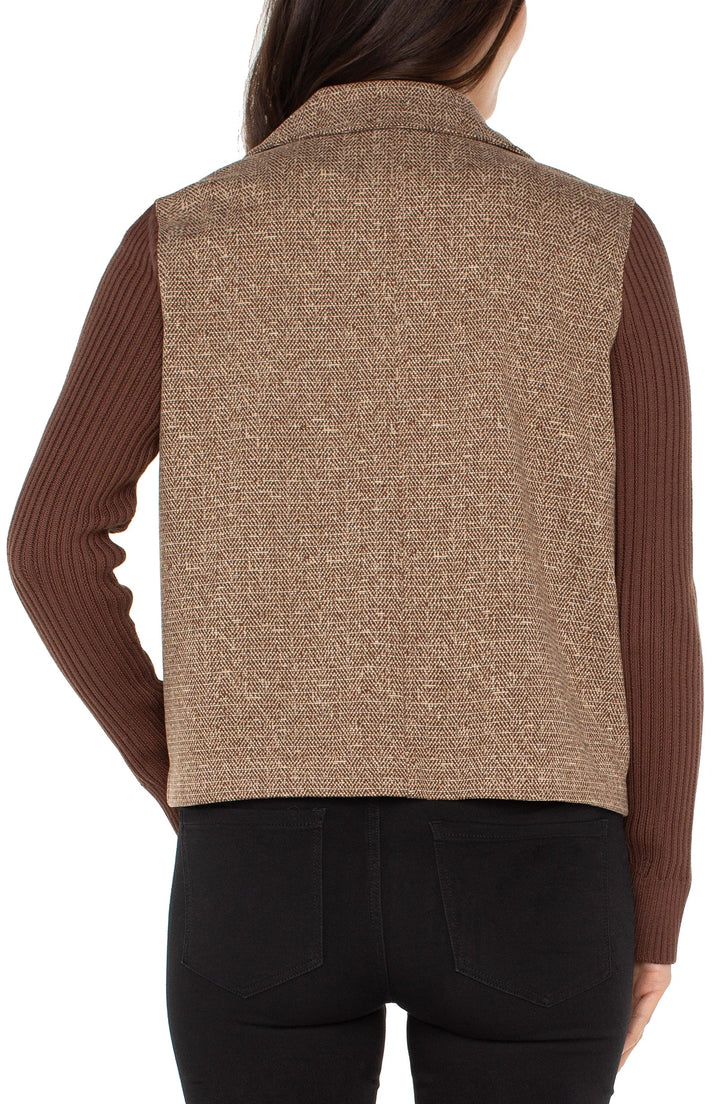 SHACKET W/SWEATER SLEEVES - BROWN/CAMEL HERRINGBONE