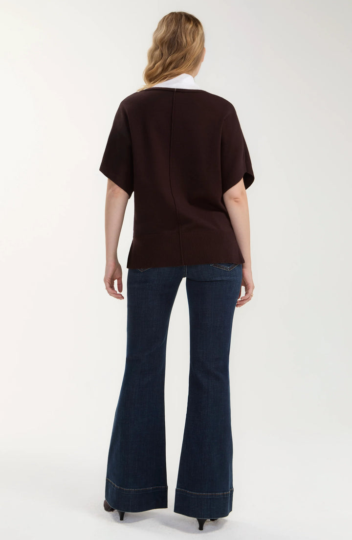 DOLMAN SHORT SLEEVE POPOVER SWEATER W/STEP - JAVA