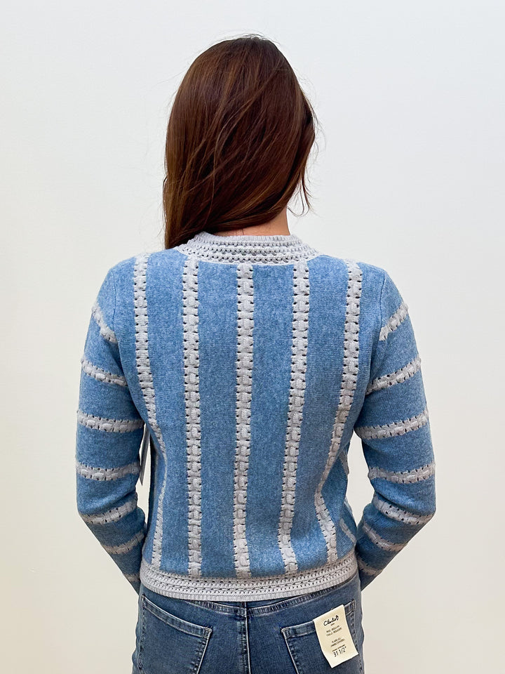 L/S ZIP UP STRIPED CARDIGAN - BLUE