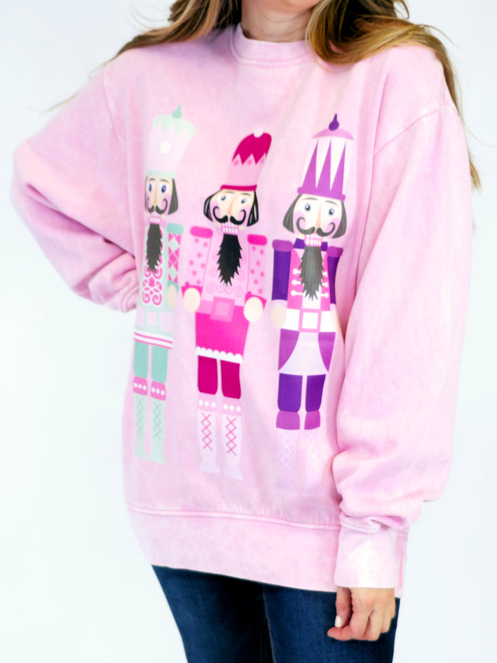 NUTCRACKER TRIO HOLIDAY SWEATSHIRT - LIGHT PINK