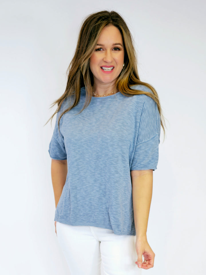 OVERSIZED SWEATER TEE W/RAW SEAMS - VINTAGE BLUE