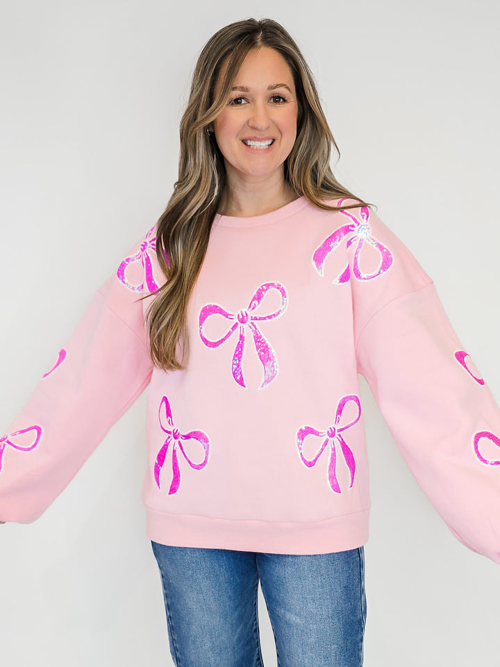 SEQUIN BOW SWEATSHIRT - PINK