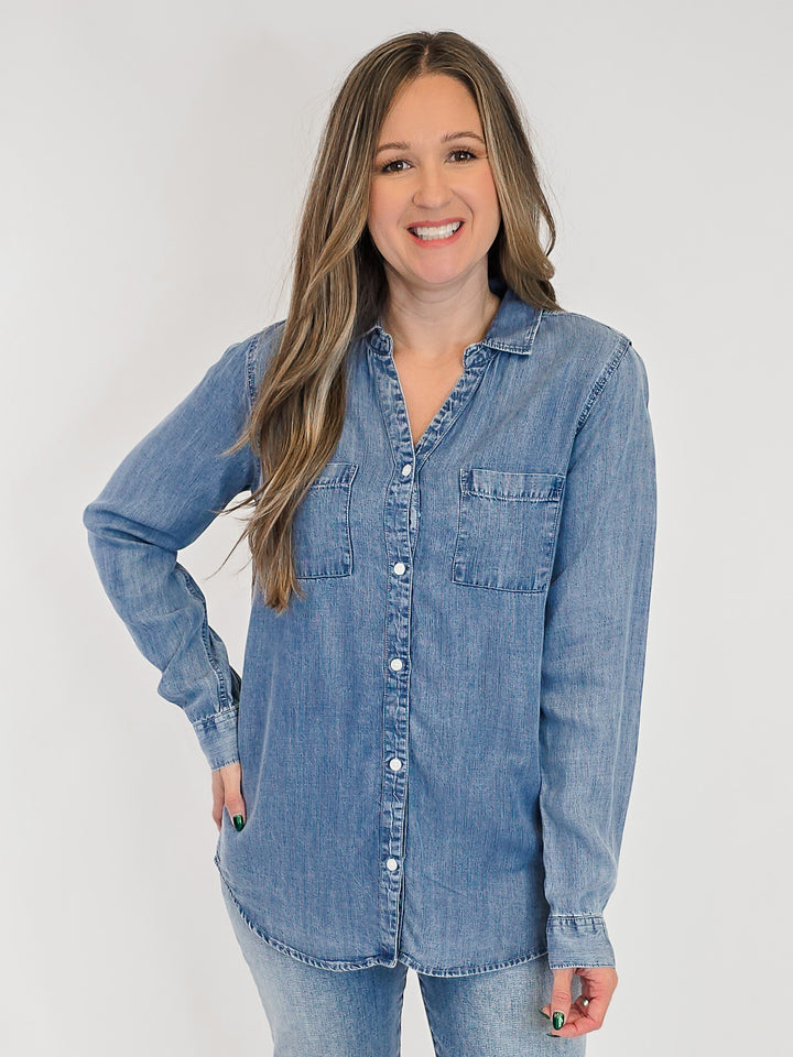 COLLARED BUTTON UP GINGER TOP - DARK INDIGO