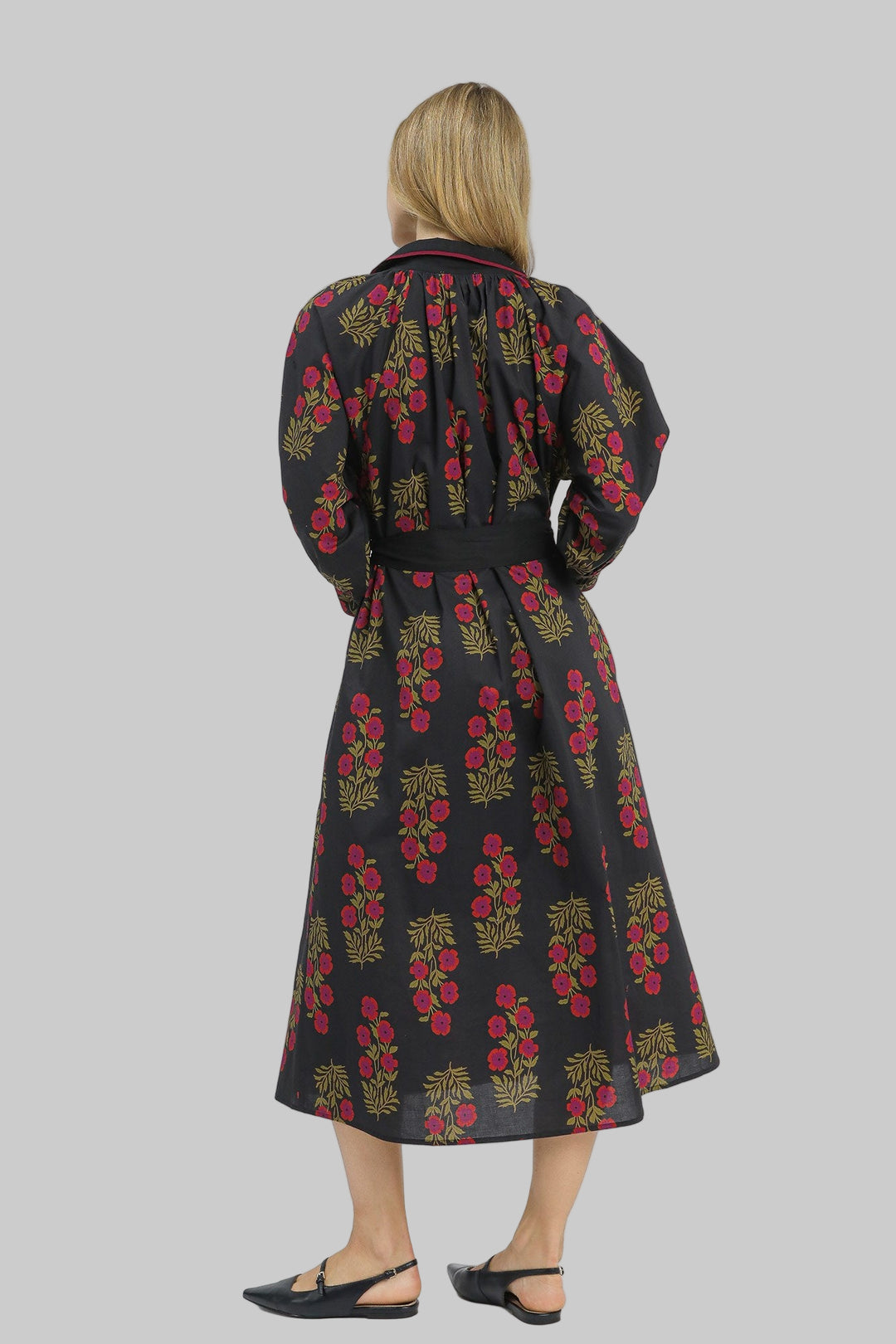 FLORAL BUTTON FRONT MAXI SHIRT DRESS - BLACK MIX