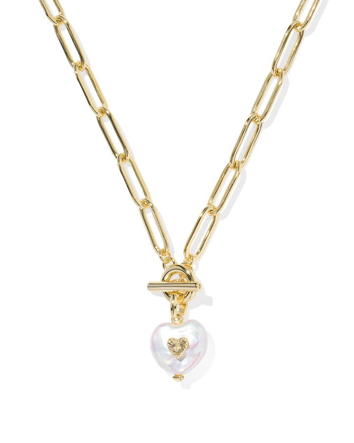 KENDRA SCOTT SASHA HEART SHORT PENDANT NECKLACE - GOLD PEARL