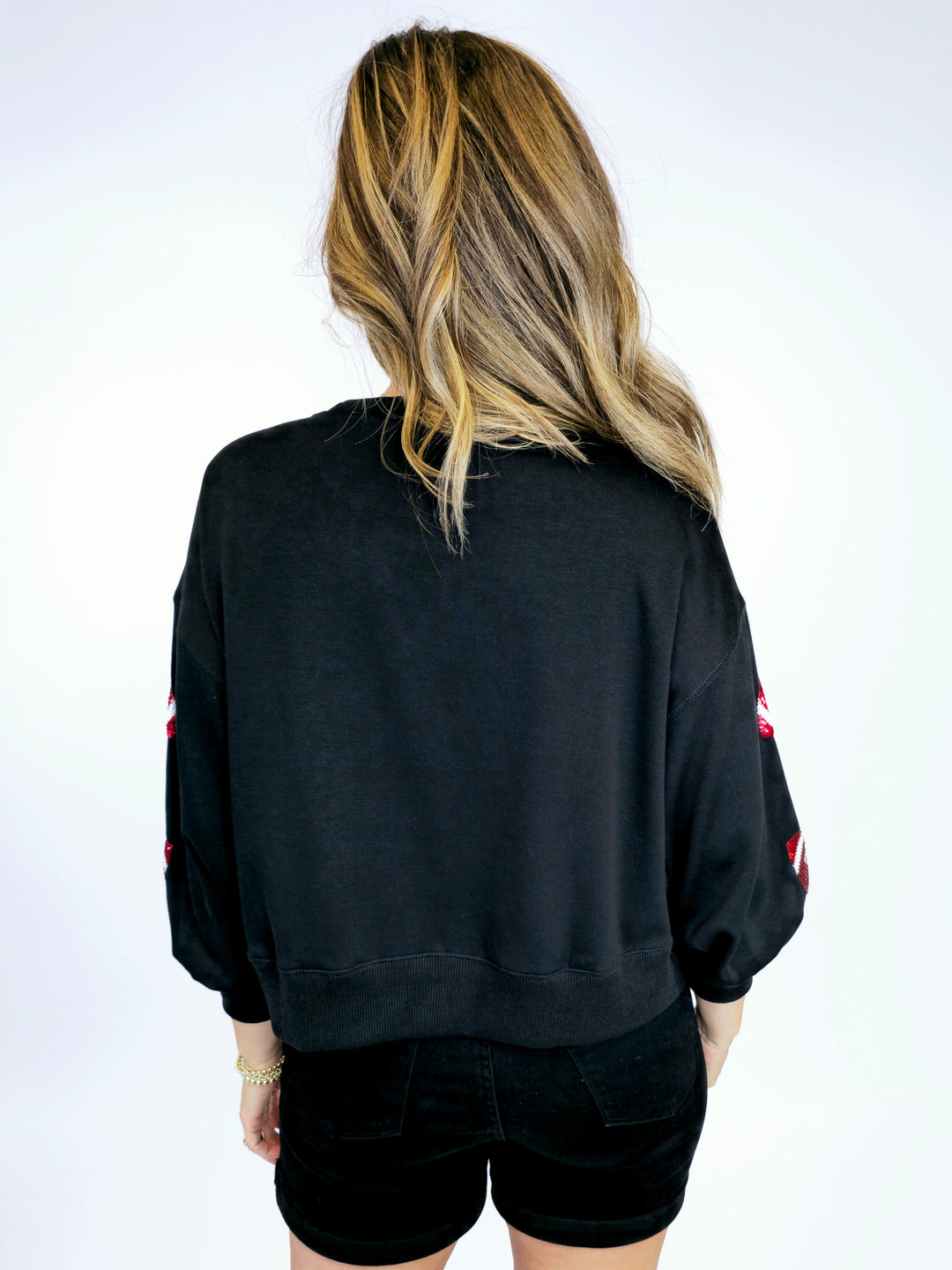 SEQUIN FOOTBALL SWEATSHIRT - BLACK