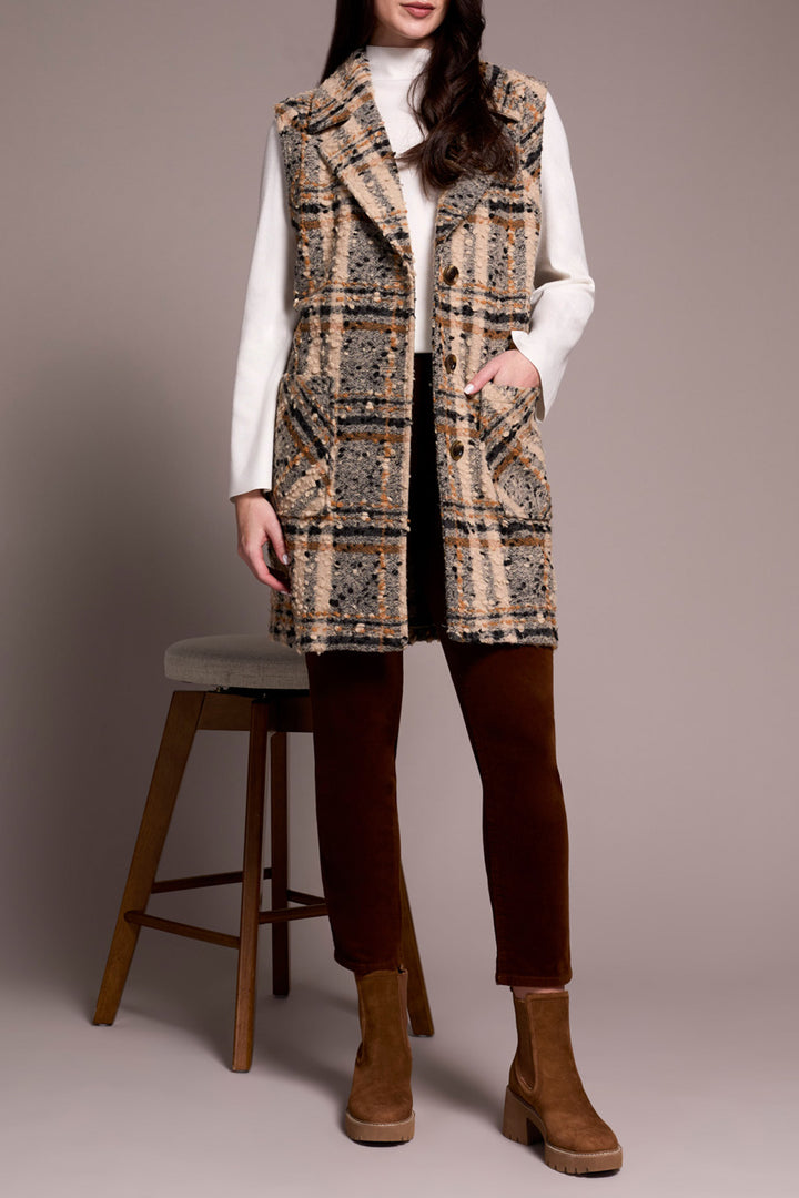 WIDE NOTCH COLLAR BUTTON FRONT VEST - SANDSTONE