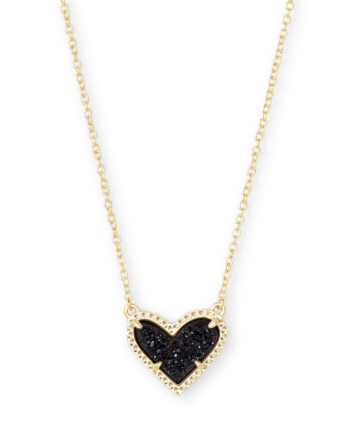 KENDRA SCOTT ARI HEART SHORT PENDANT - GOLD/BLACK DRUSY