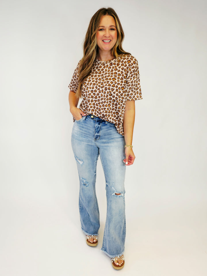 URBAN RIBBED ANIMAL PRINT TOP - BROWN
