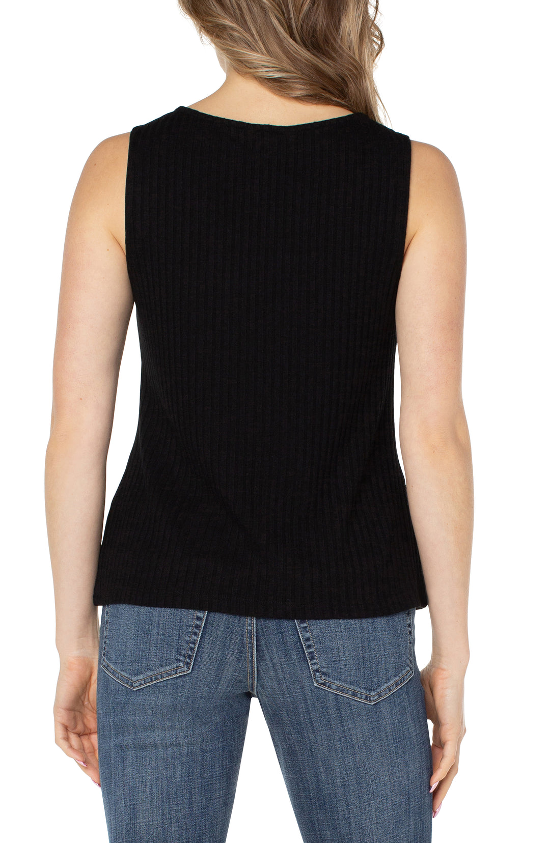 SLEEEVLESS BOAT NECK RIB KNIT TOP - BLACK