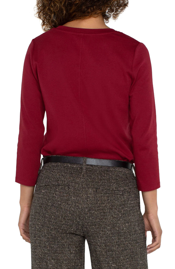 3/4 SLEEVE SCOOP NECK KNIT TEE - PINOT NOIR