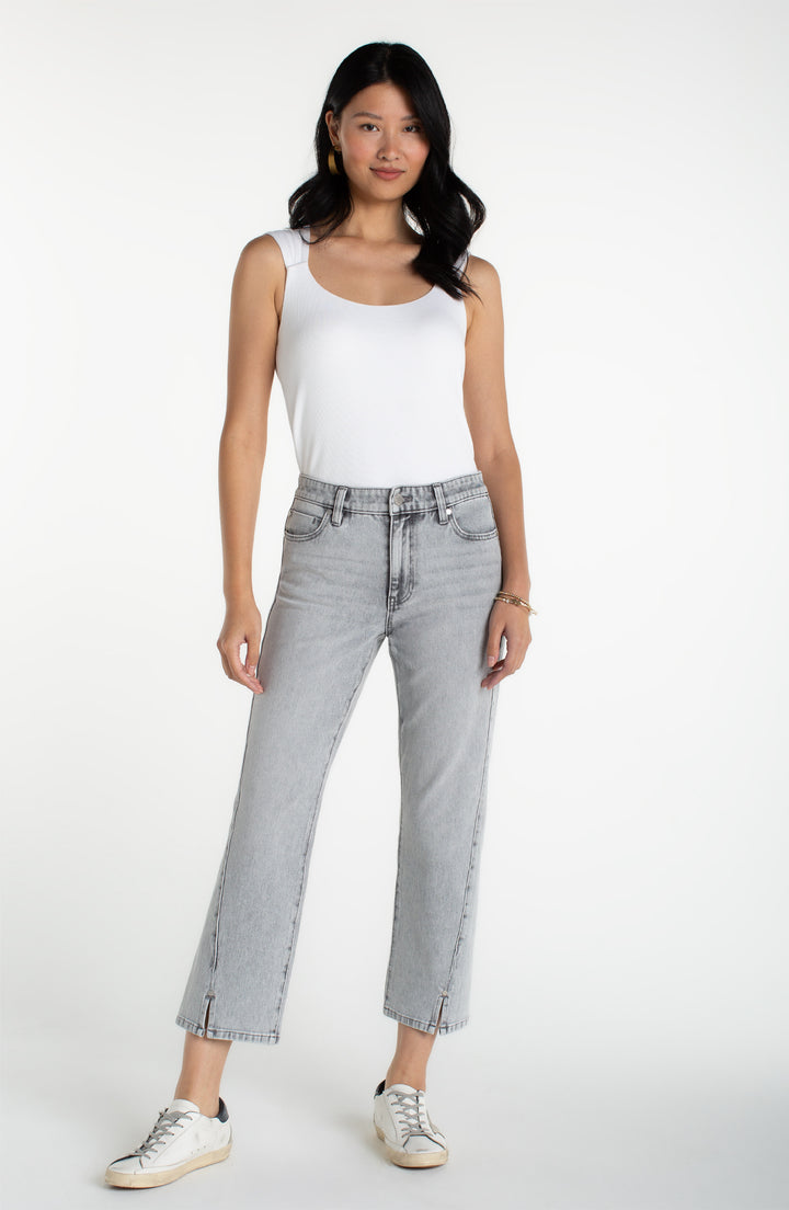 KENNEDY STRAIGHT JEANS W/SEAMING DETAIL AND SLIT - ALPINE GREY