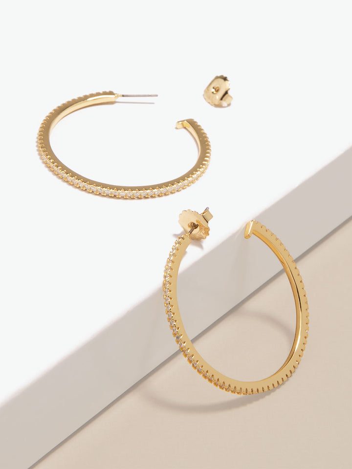 PAVE HOOP EARRING 35MM - GOLD