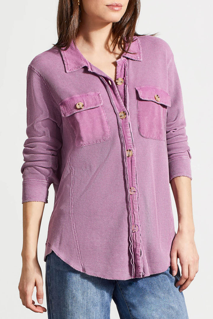 COTTON BUTTON UP SHACKET - GRAPE