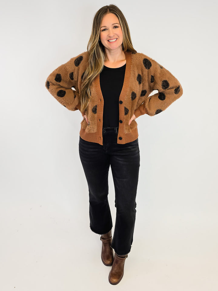 POLKA DOT MOHAIR CARDIGAN - BROWN