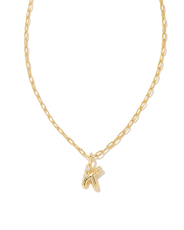 KENDRA SCOTT CRYSTAL LETTER K SHORT PENDANT INITIAL NECKLACE - GOLD WHITE CZ