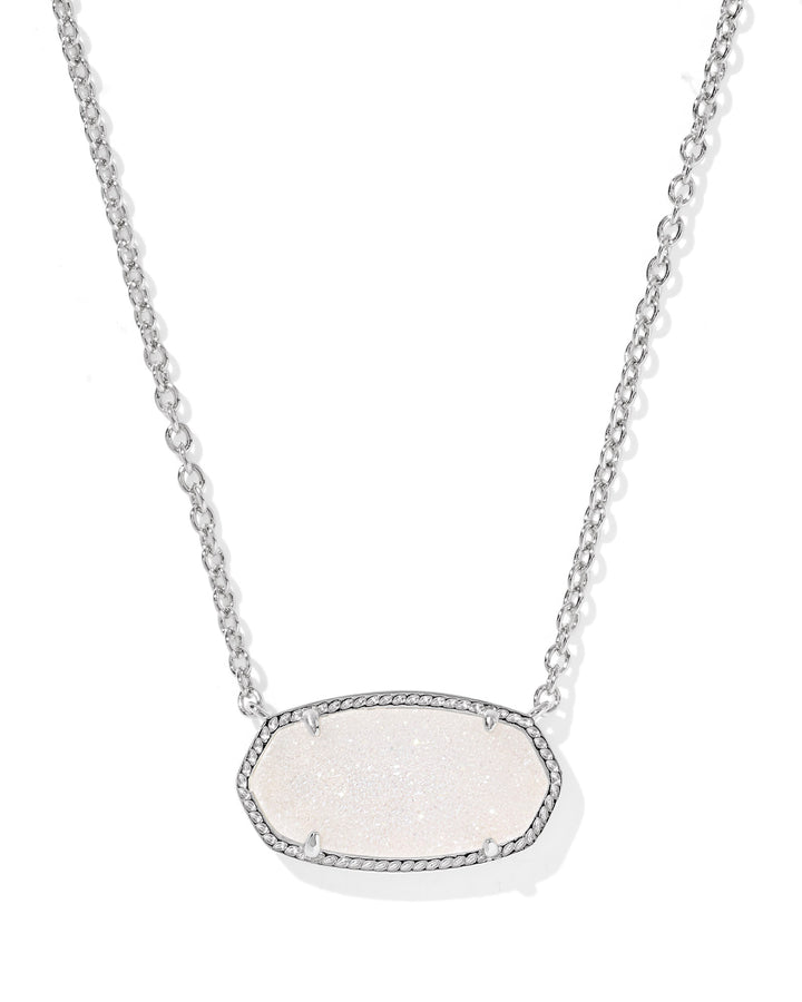 KENDRA SCOTT ELISA STATEMENT SHORT PENDANT NECKLACE - SILVER IRIDESCENT DRUSY