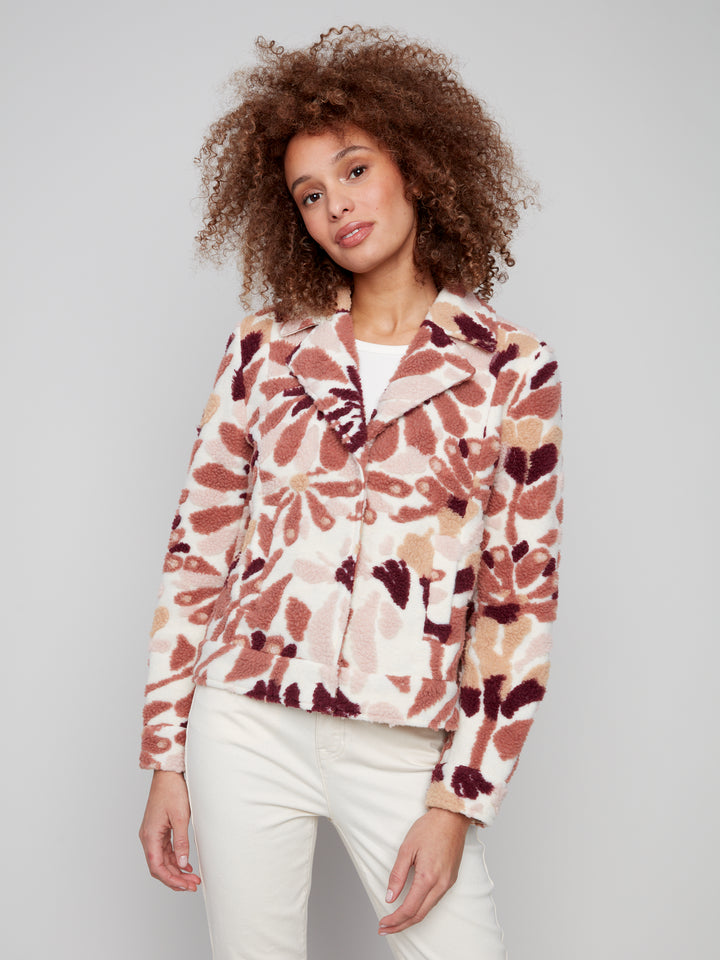 SHERPA FLOCKED FLEECE SHORT JACKET - CABERNET