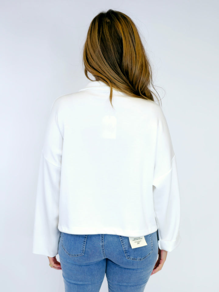 COLLARED FRONT ZIP SCUBA JACKET - CREAM - O/S