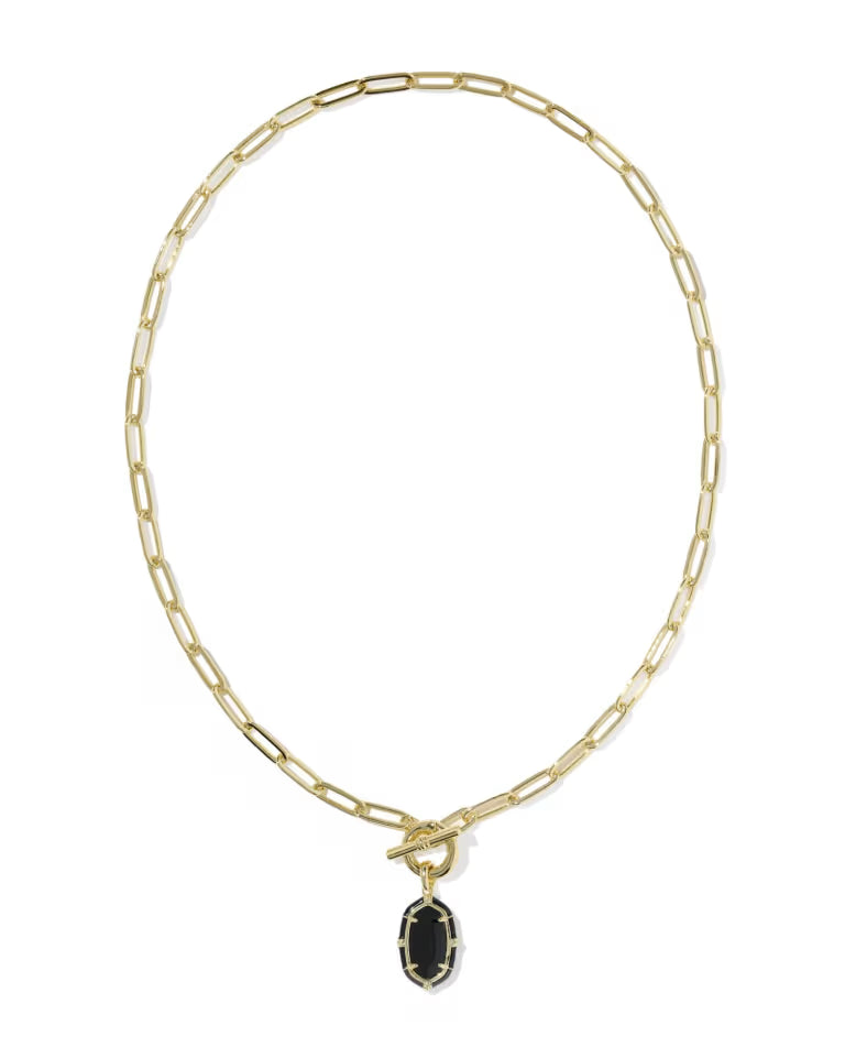 KENDRA SCOTT ELISA ENAMEL LINK AND CHAIN NECKLACE - GOLD BLACK AGATE