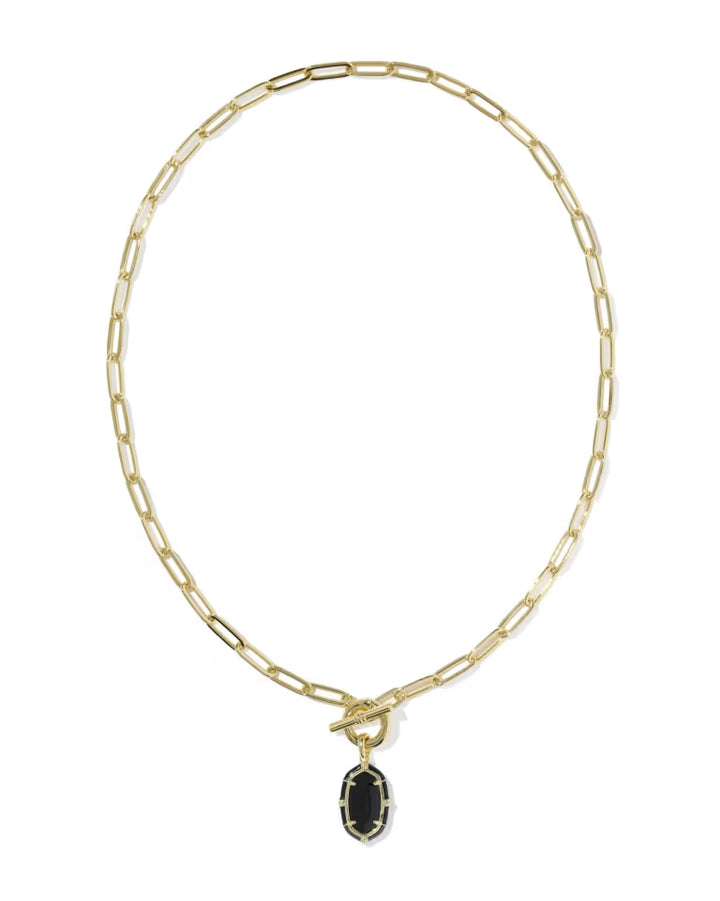 KENDRA SCOTT ELISA ENAMEL LINK AND CHAIN NECKLACE - GOLD BLACK AGATE