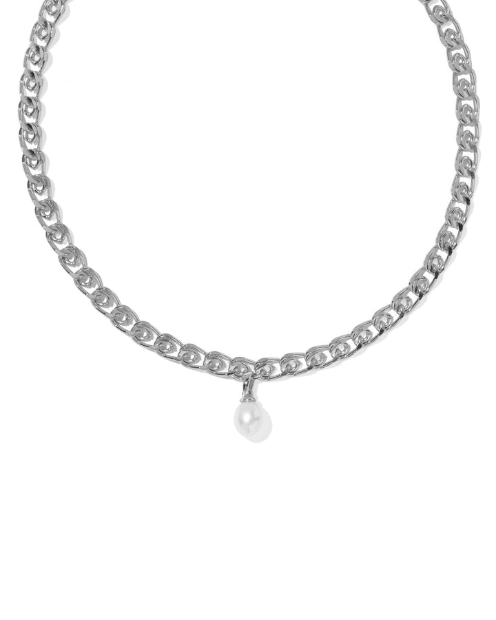 KENDRA SCOTT OAKLAND PEARL SHORT PENDANT NECKLACE - SILVER FRESHWATER CULTURED PEARL