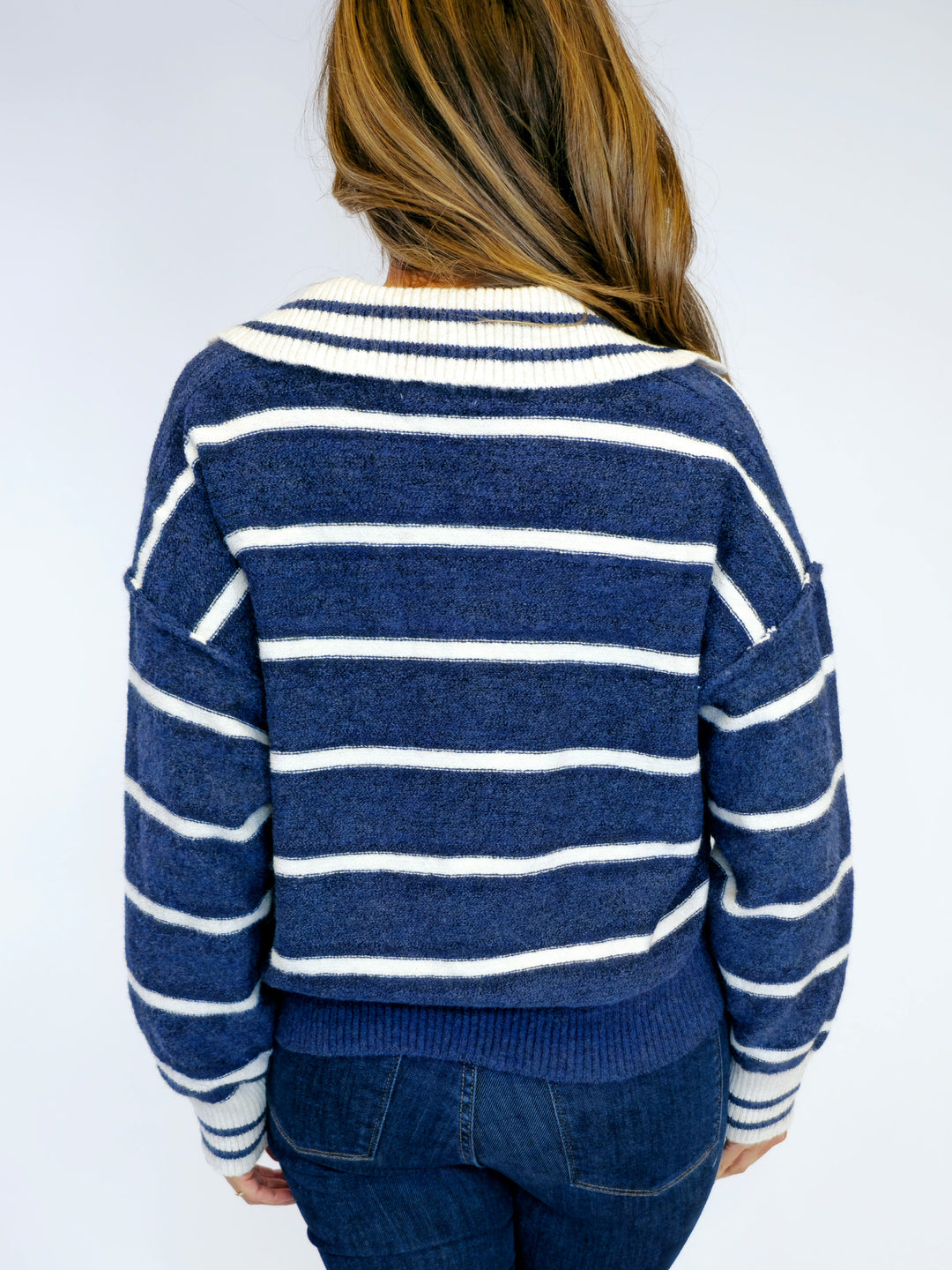 STRIPED POLO SWEATER - BLUE